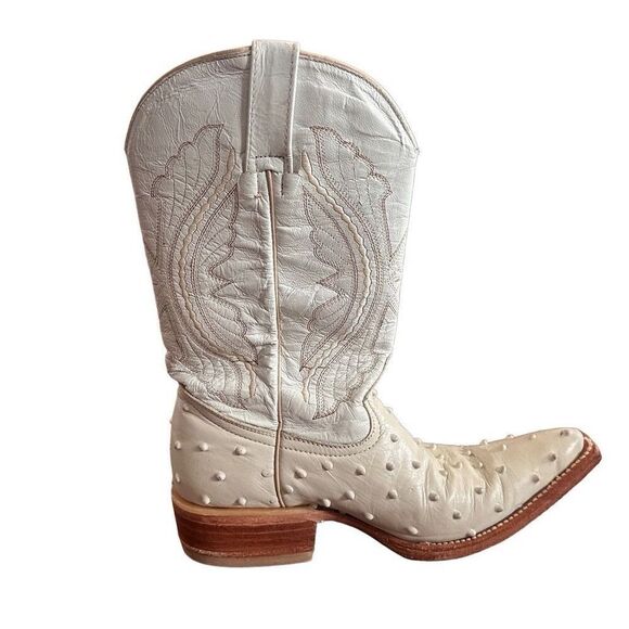 Girls Cowgirl Boots & Belt Set Leather White Ostrich Print Handmade in Mexico - Picture 7 of 16